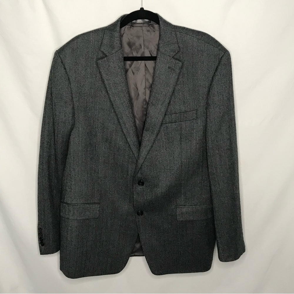 Ralph Lauren Mens Blazer 44R 100% Wool Charcoal‎ Gray Herringbone Macy’s Store